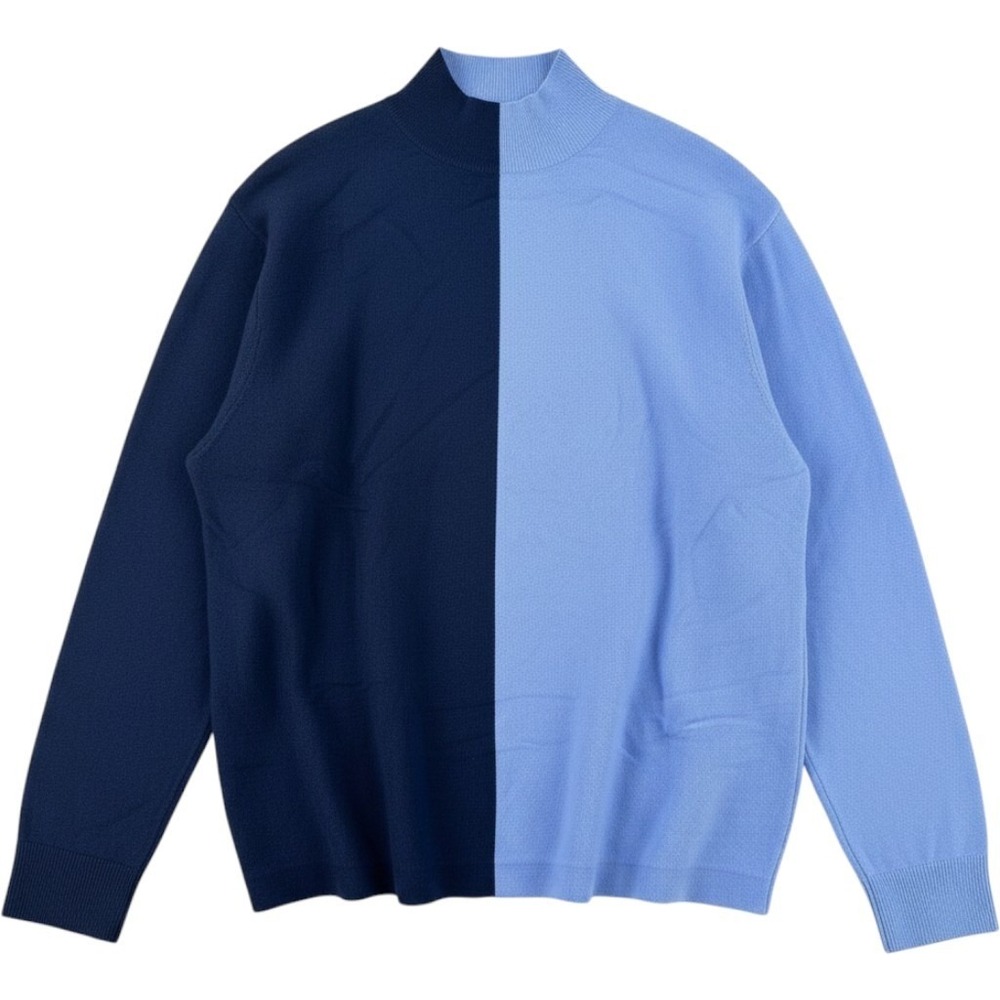 Candace Cameron Bure Sweater Womens L Blue Colorblock Mock Neck Modern Boxy Soft